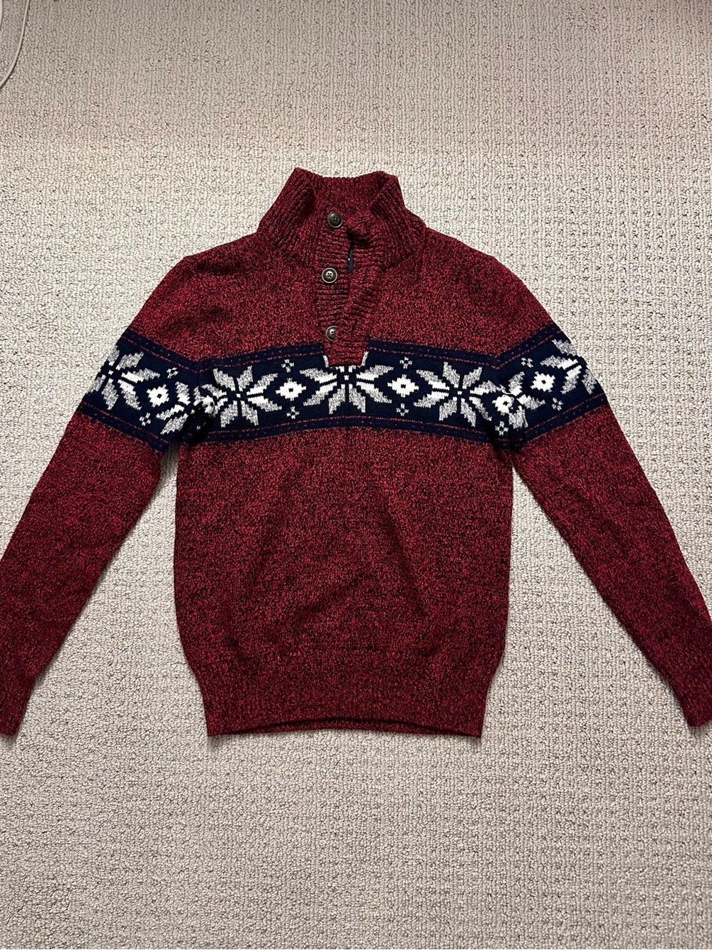 Men's Maroon Nordic Button-Neck Sweater ❄️♥️